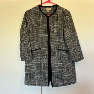 Like New: Appleseeds PETITE 3/4 sleeve tweed long open front jacket. Size 8P.